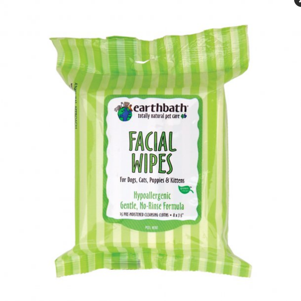 Earthbath Hypo-Allergenic Facial Wipes for Dogs, Cats, Puppies & Kittens - 25 Count