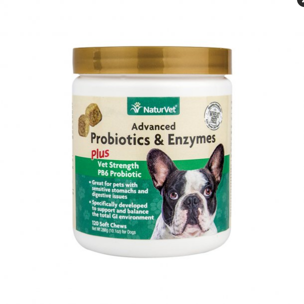 NaturVet Advanced Probiotics & Enzymes for Dogs, Vet Strength, 120 Soft Chews