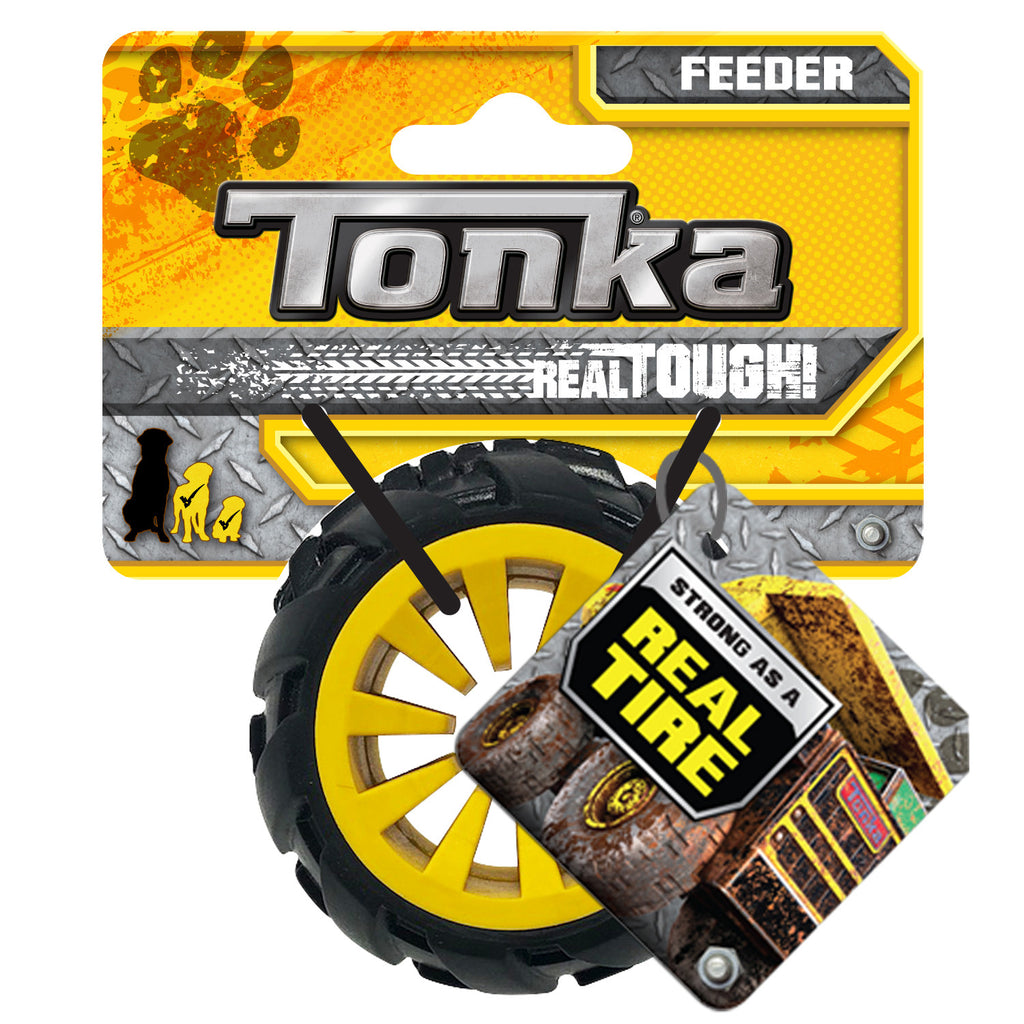 Tonka Tread Treat Holder Dog Toy, 2.5" Tire Chew Toy Feeder